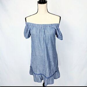 Beach Lunch Lounge Ruffle off Shoulder Linen Dress